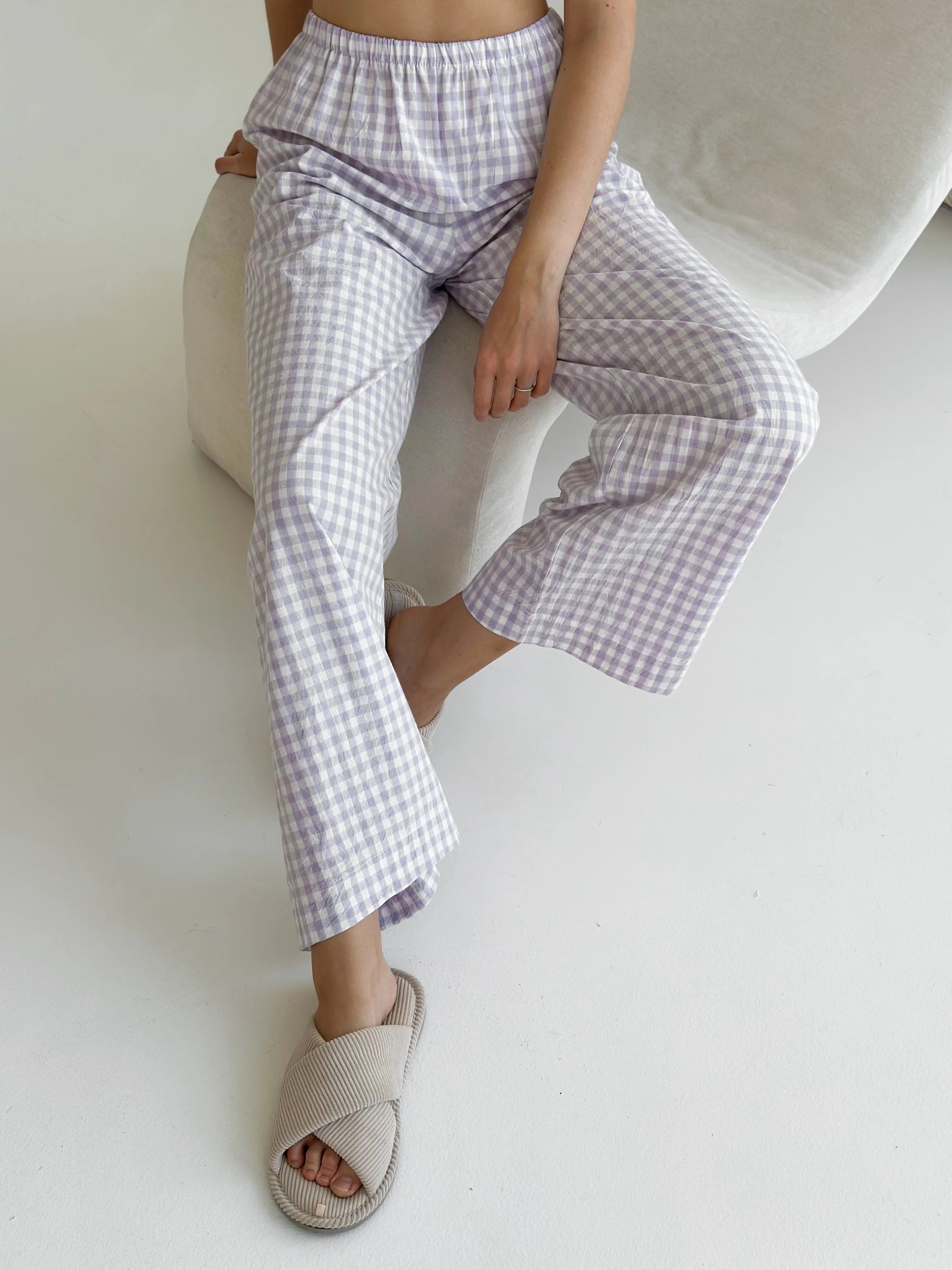Pants Mono boiled cotton milk check on purple