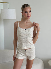 Ribbed T-shirt with blue flower