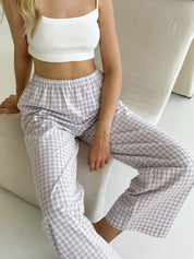 Pants Mono boiled cotton milk check on purple