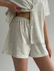 Short-sleeved suit and shorts in melange terry