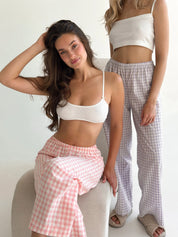 Pants Mono boiled cotton milk check on pink