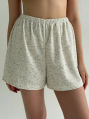 Short-sleeved suit and shorts in melange terry