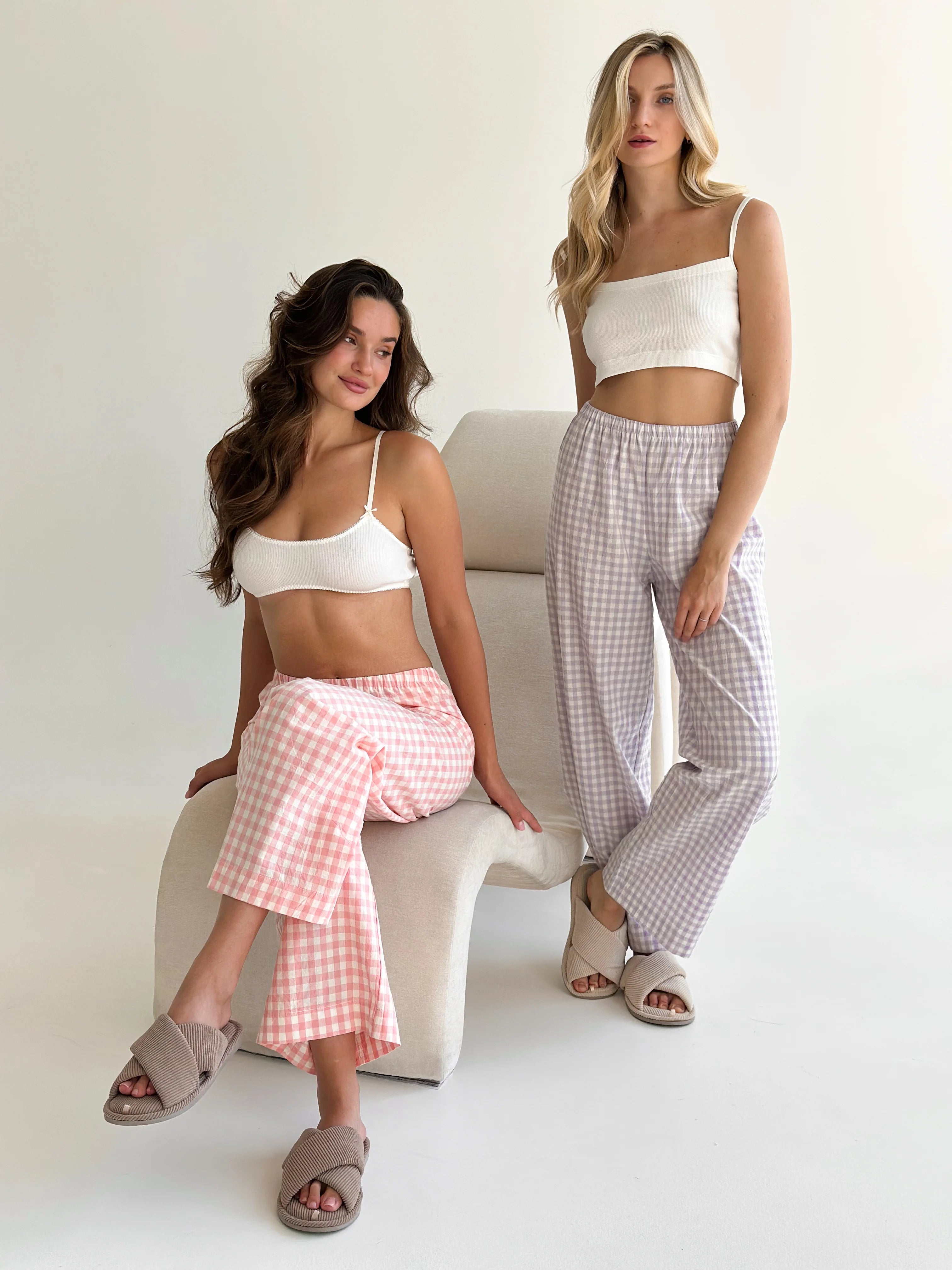 Pants Mono boiled cotton milk check on pink
