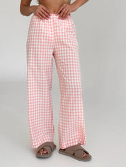 Pants Mono boiled cotton milk check on pink