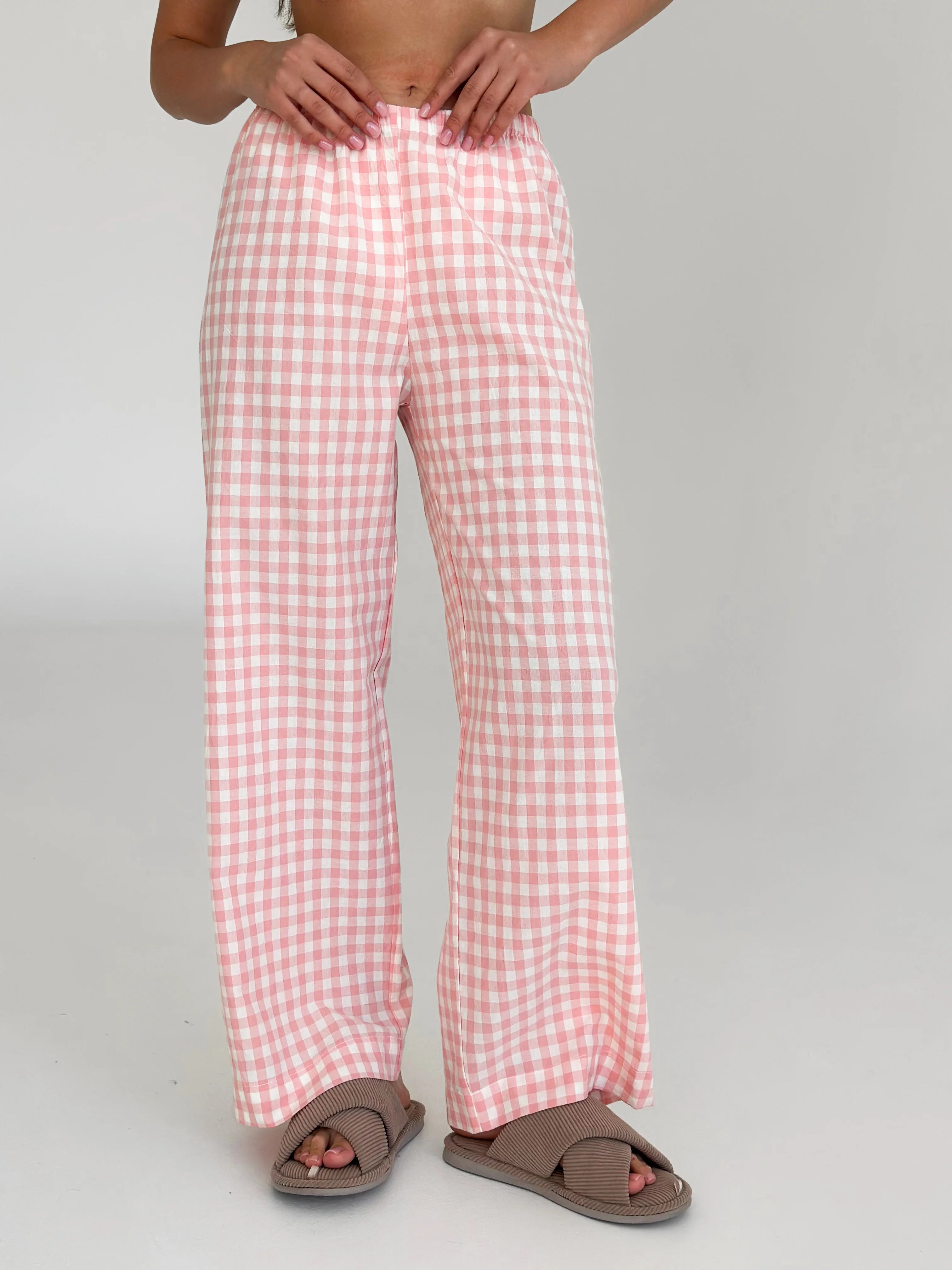 Pants Mono boiled cotton milk check on pink