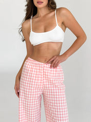 Pants Mono boiled cotton milk check on pink