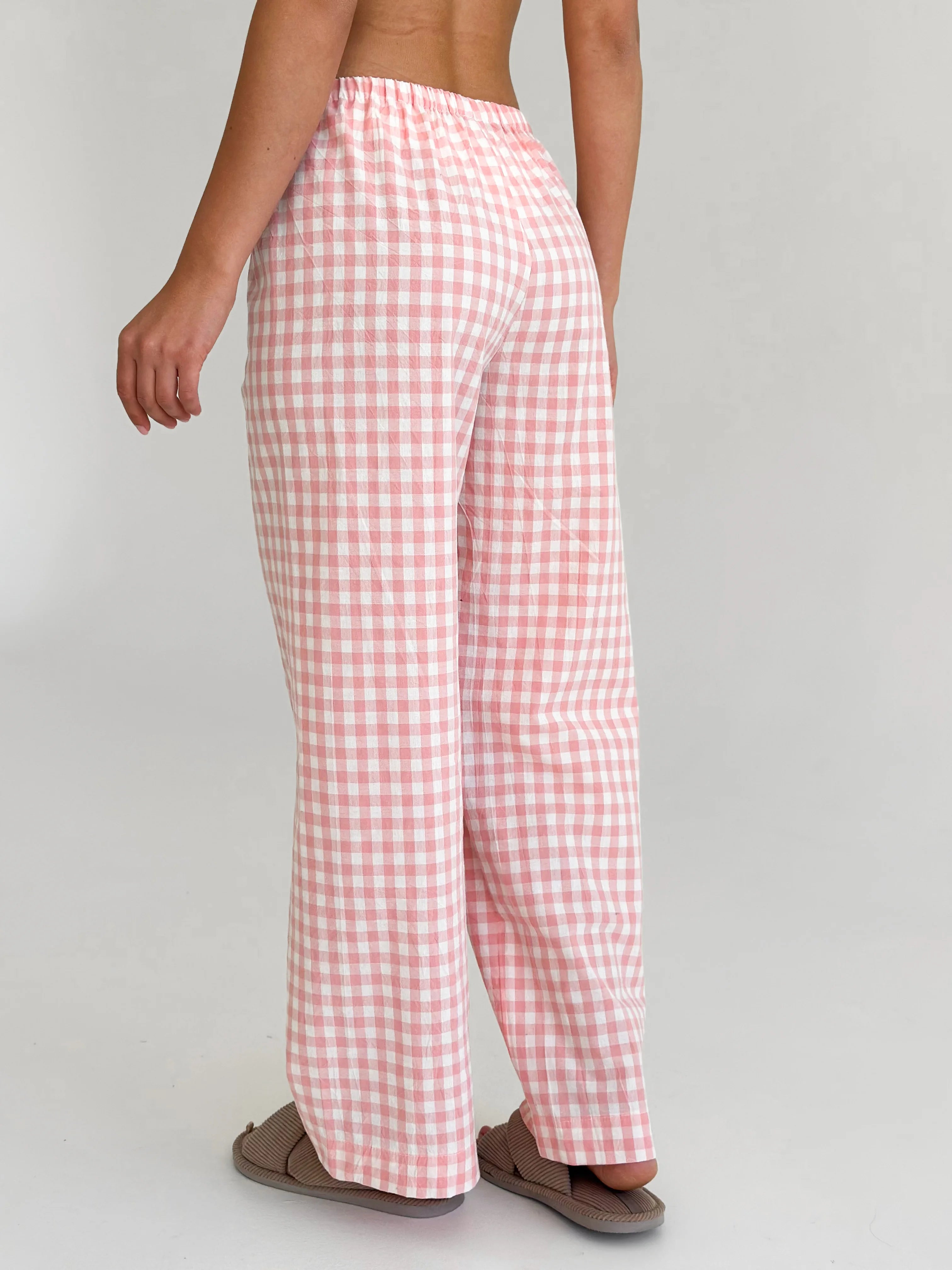 Pants Mono boiled cotton milk check on pink