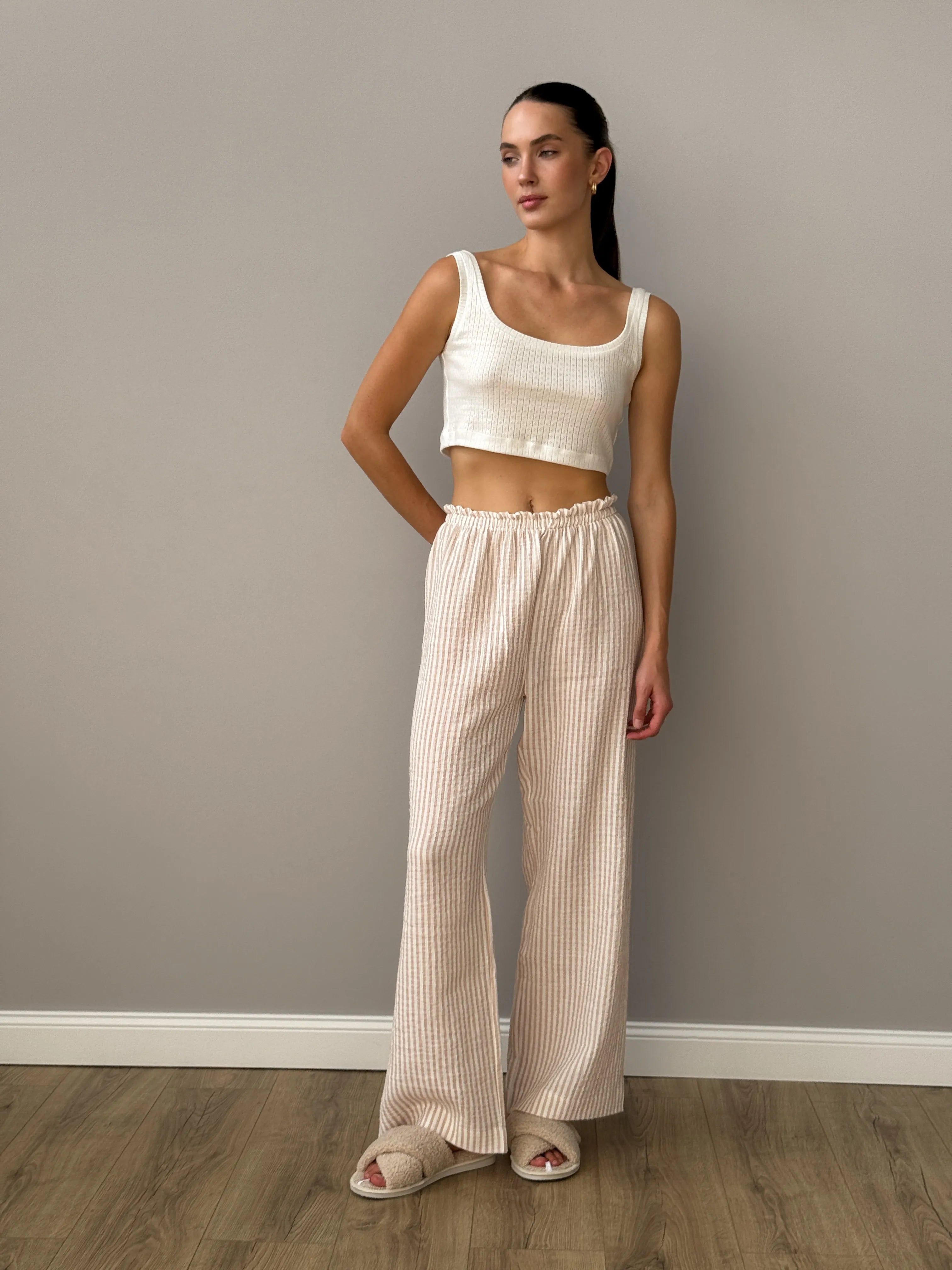 Mono stripe pants beige