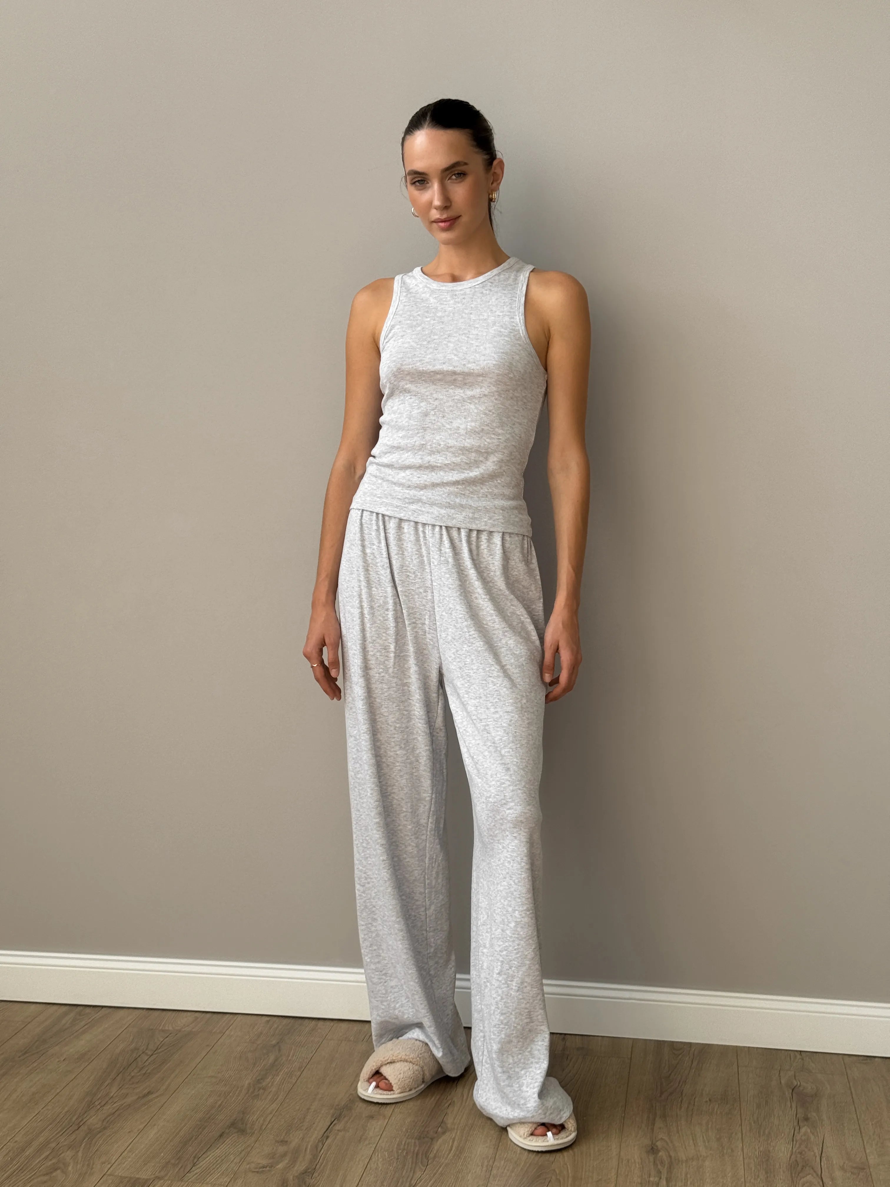 Ribbed wide pants gray