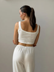 Ribbed wide pants milky