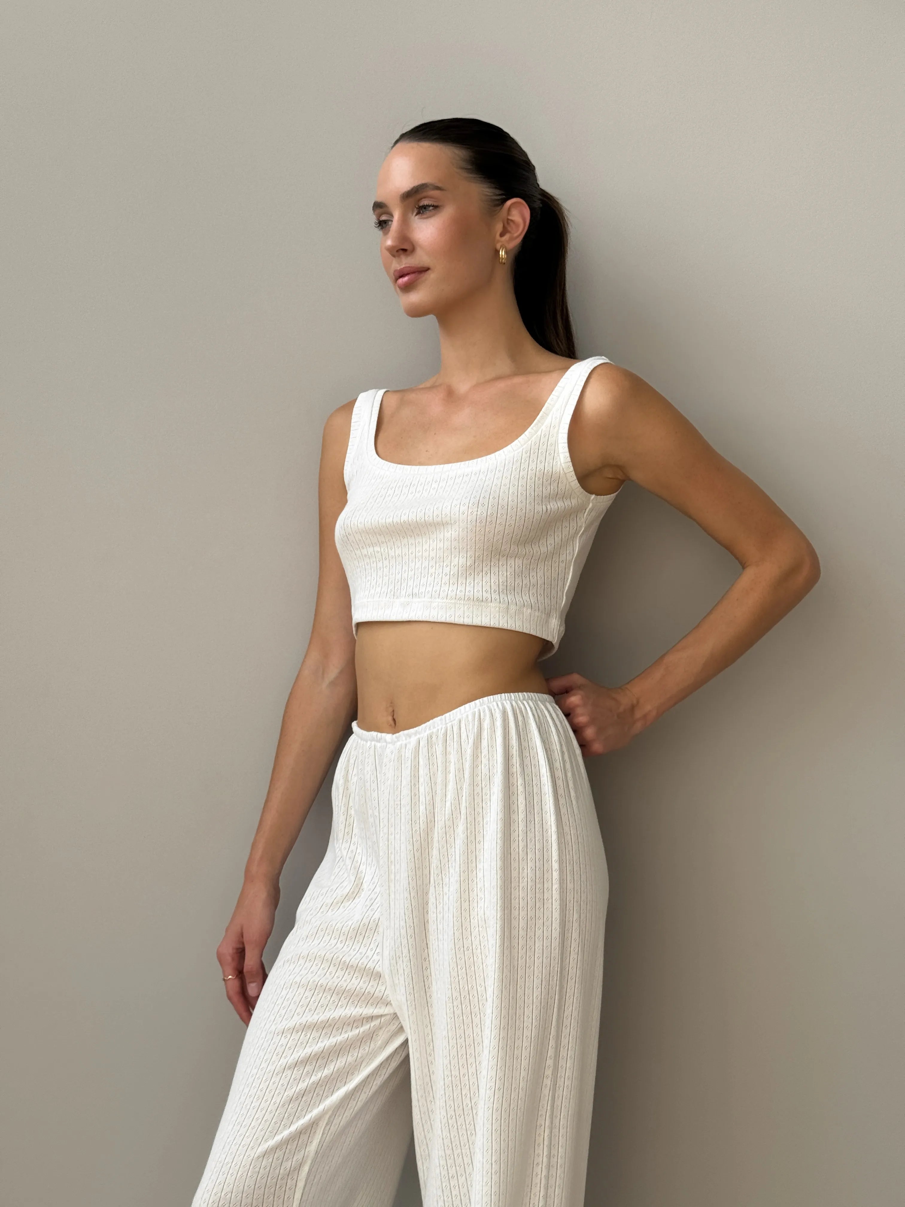 Ribbed wide pants milky