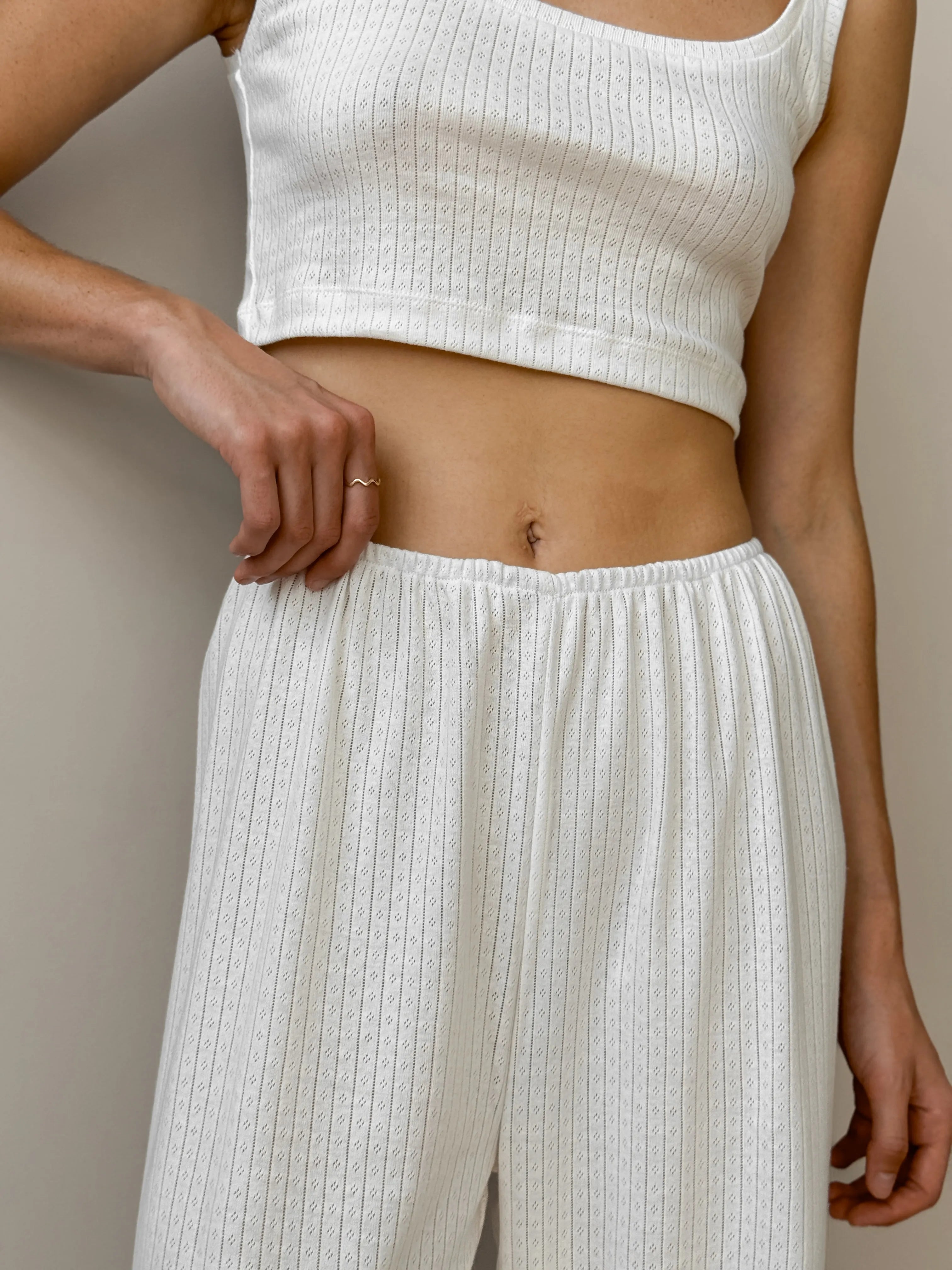 Ribbed wide pants milky