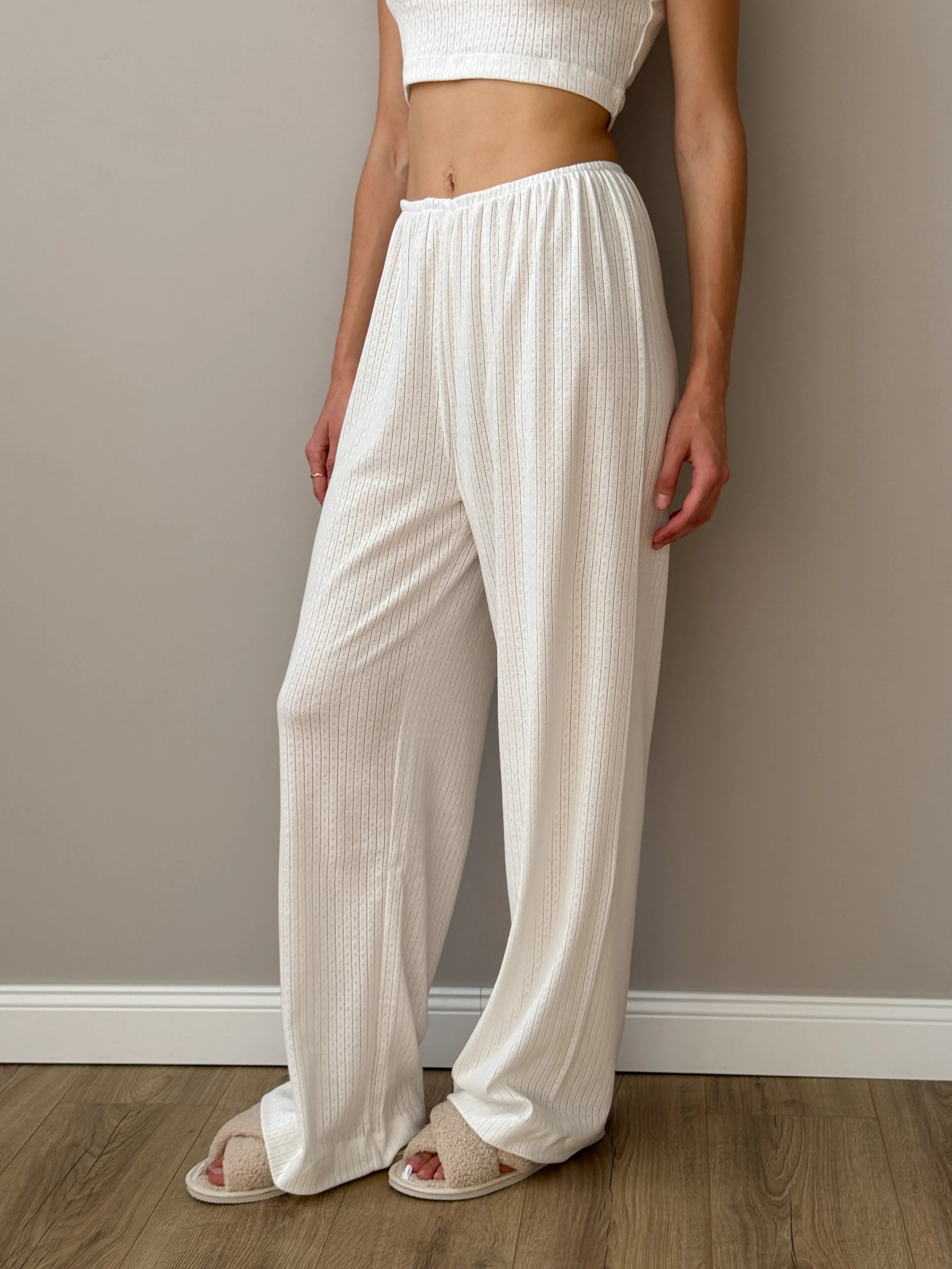 Ribbed wide pants milky
