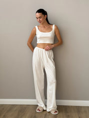 Ribbed wide pants milky