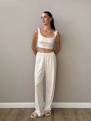 Ribbed wide pants milky
