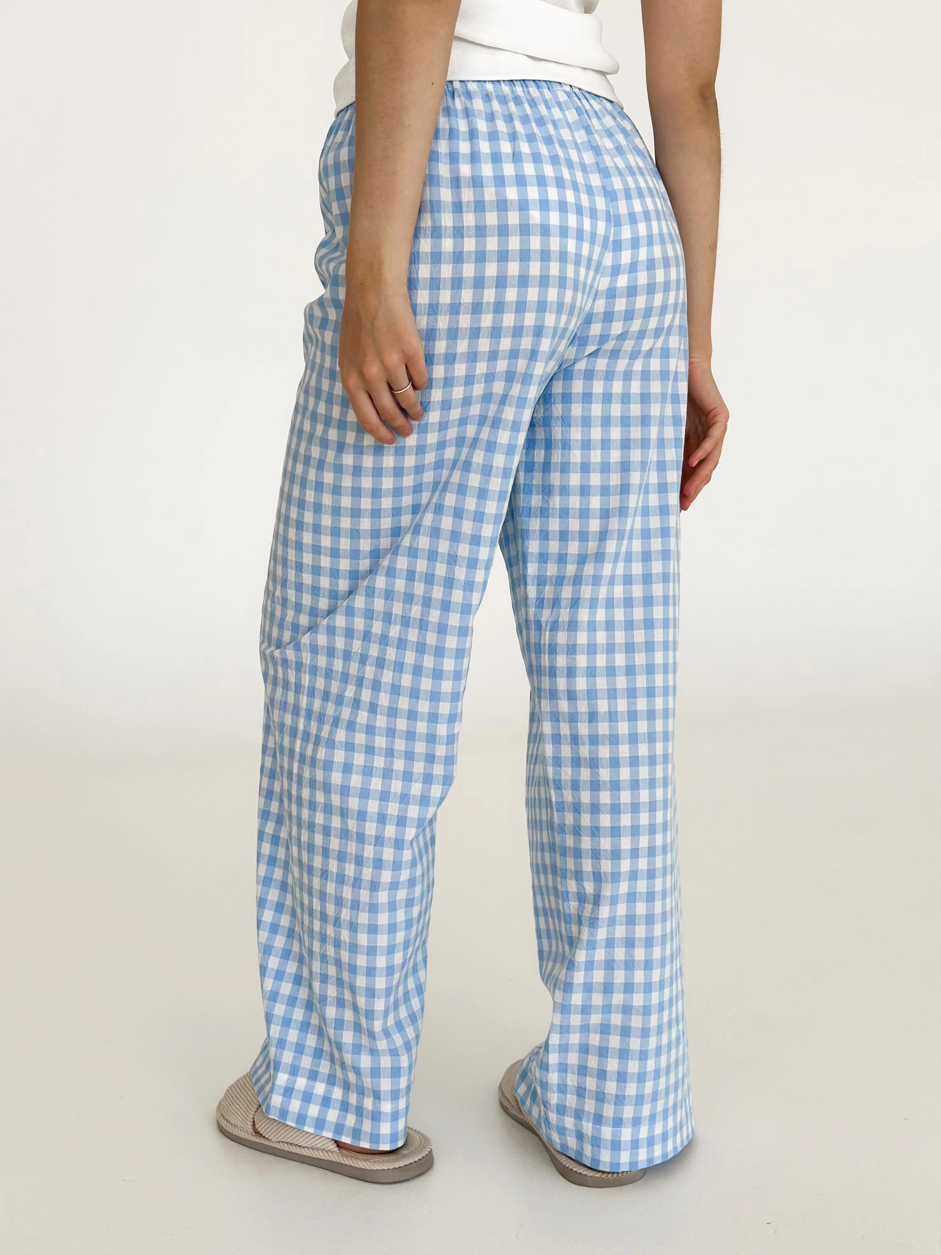 Pants Mono boiled cotton milk check on blue