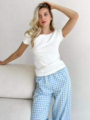 Pants Mono boiled cotton milk check on blue