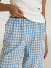Pants Mono boiled cotton milk check on blue