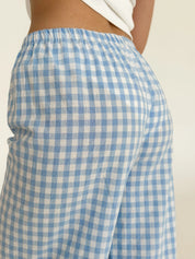 Pants Mono boiled cotton milk check on blue