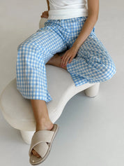 Pants Mono boiled cotton milk check on blue