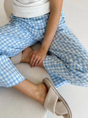 Pants Mono boiled cotton milk check on blue
