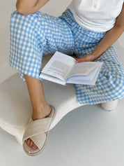 Pants Mono boiled cotton milk check on blue