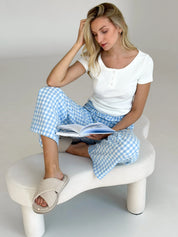 Pants Mono boiled cotton milk check on blue