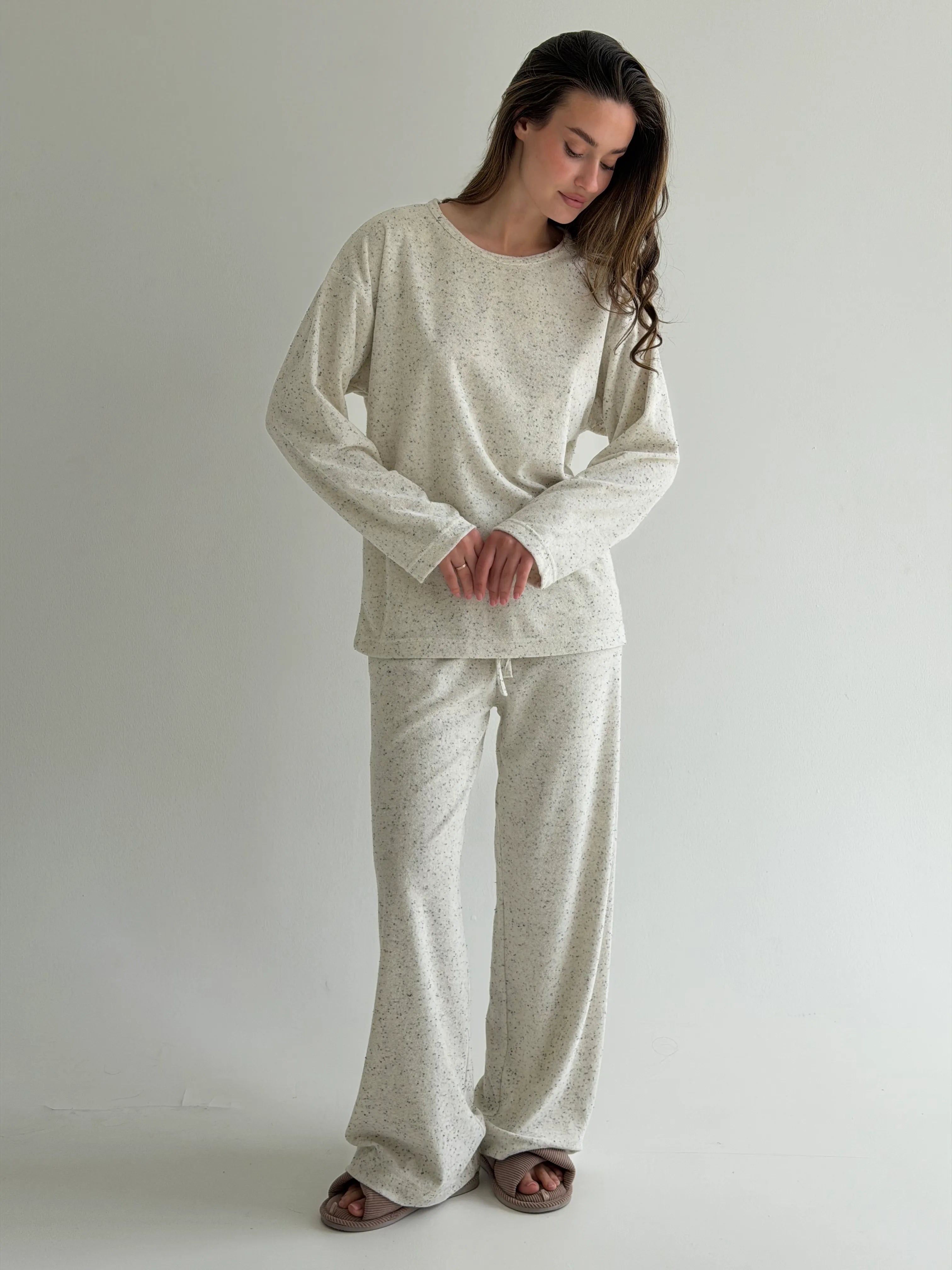 Long-sleeved suit and melange terry pants