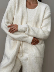 Soft knitted fluffy cardigan milky