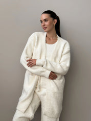 Soft knitted fluffy cardigan milky