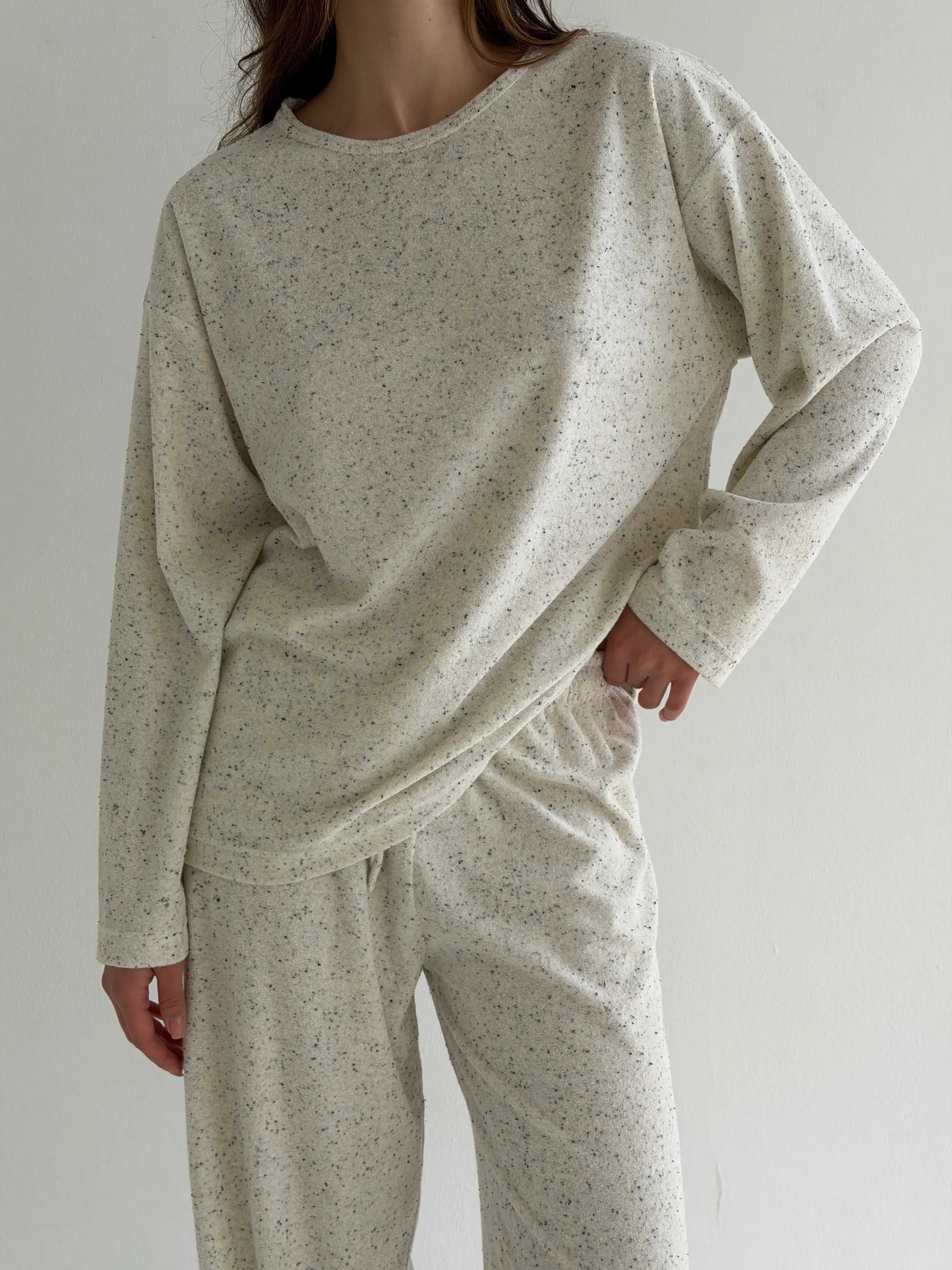 Long-sleeved suit and melange terry pants