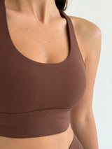 Yoga top with crisscross straps brown