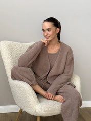 Soft knitted fluffy cardigan brown