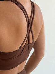Yoga top with crisscross straps brown