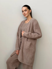 Soft knitted fluffy cardigan brown