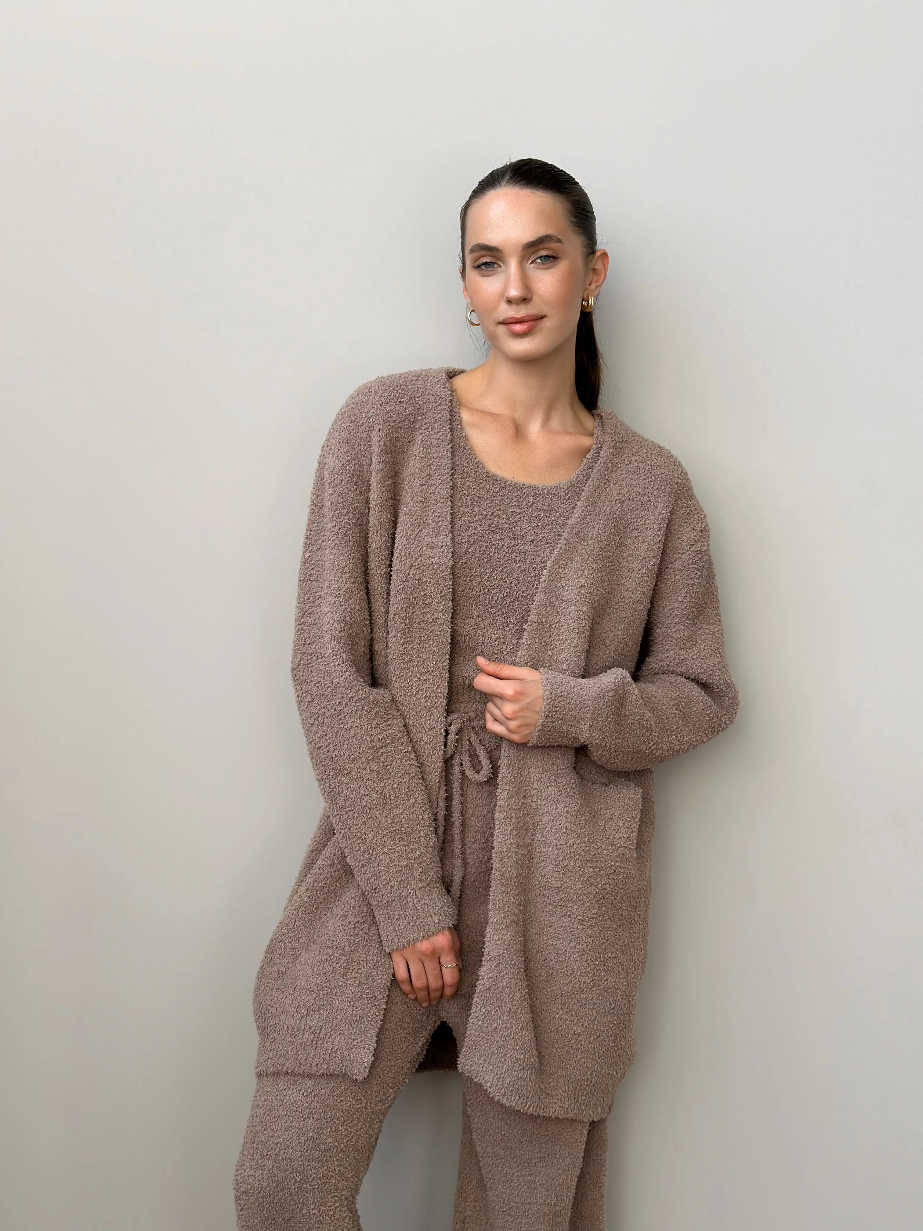 Soft knitted fluffy cardigan brown