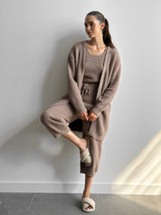 Soft knitted fluffy cardigan brown
