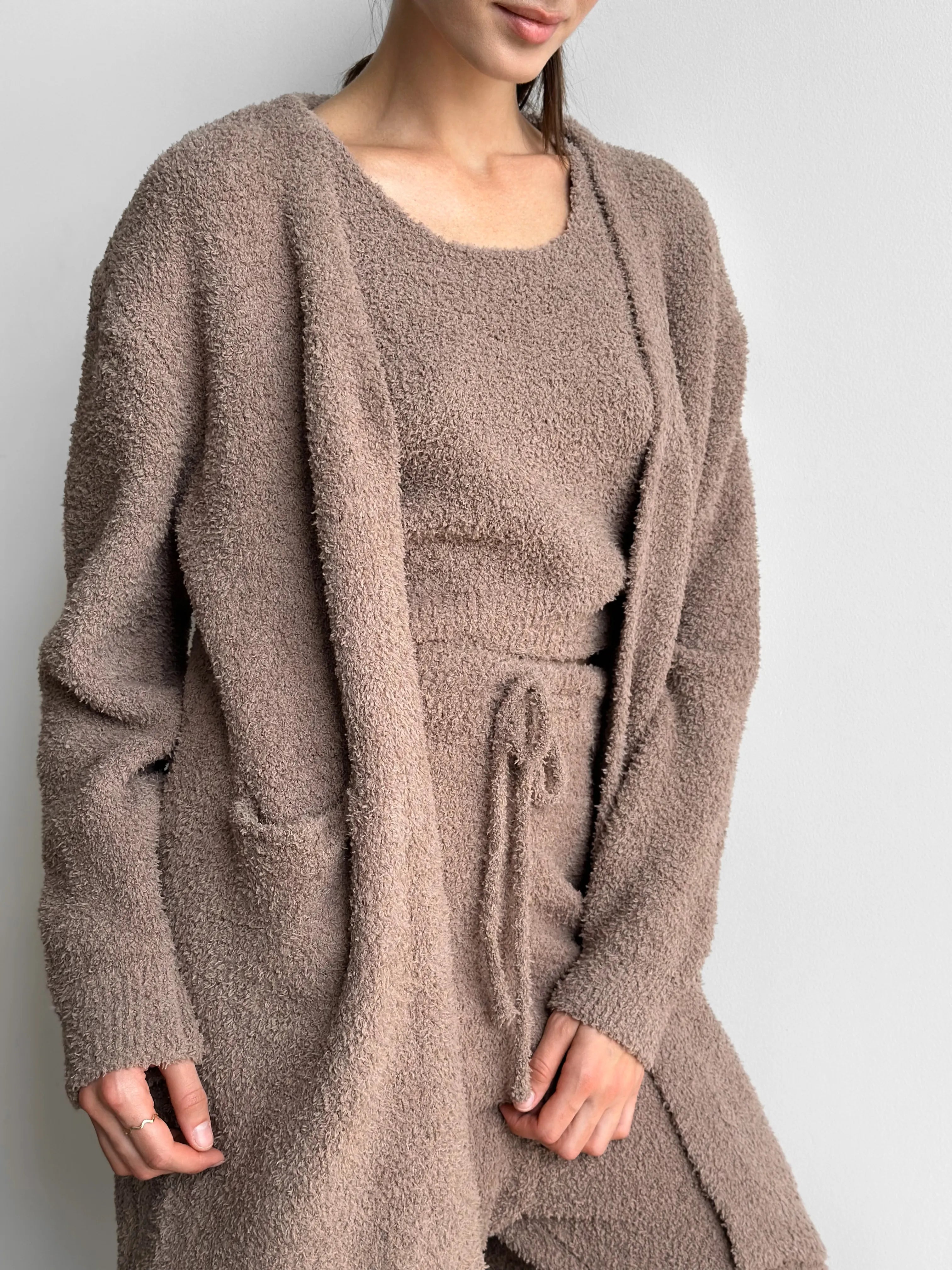 Soft knitted fluffy cardigan brown