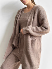 Soft knitted fluffy cardigan brown