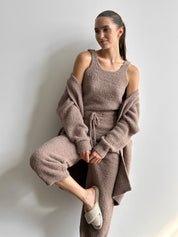Soft knitted fluffy cardigan brown
