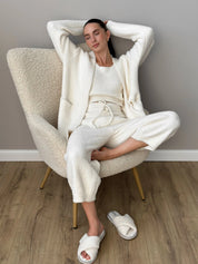 Soft knitted fluffy cardigan milky