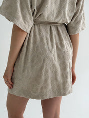 Short terry jacquard flower bathrobe beige