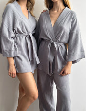 Muslin set 2-layer kimono+shorts gray