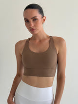 Yoga top with crisscross straps cappuccino