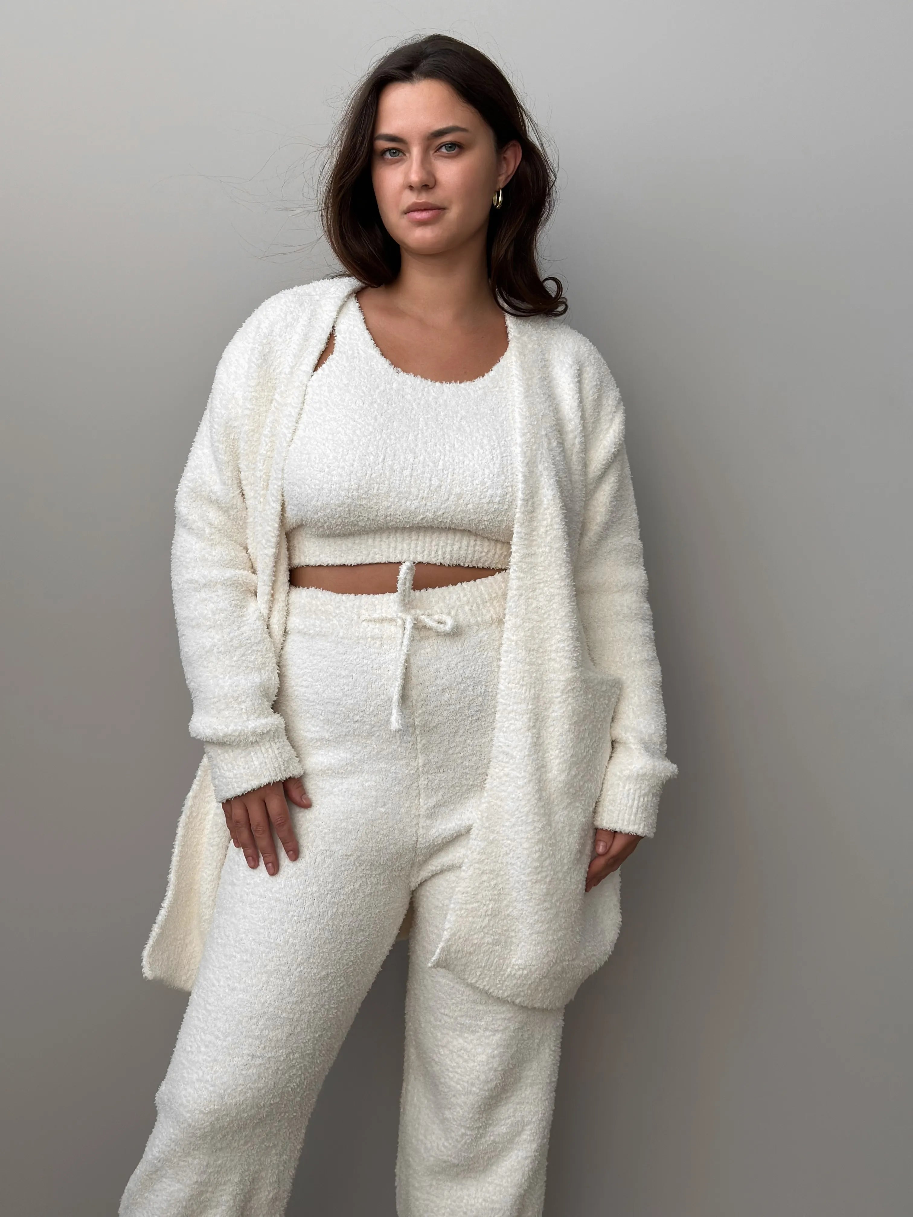 Soft knitted fluffy top milky