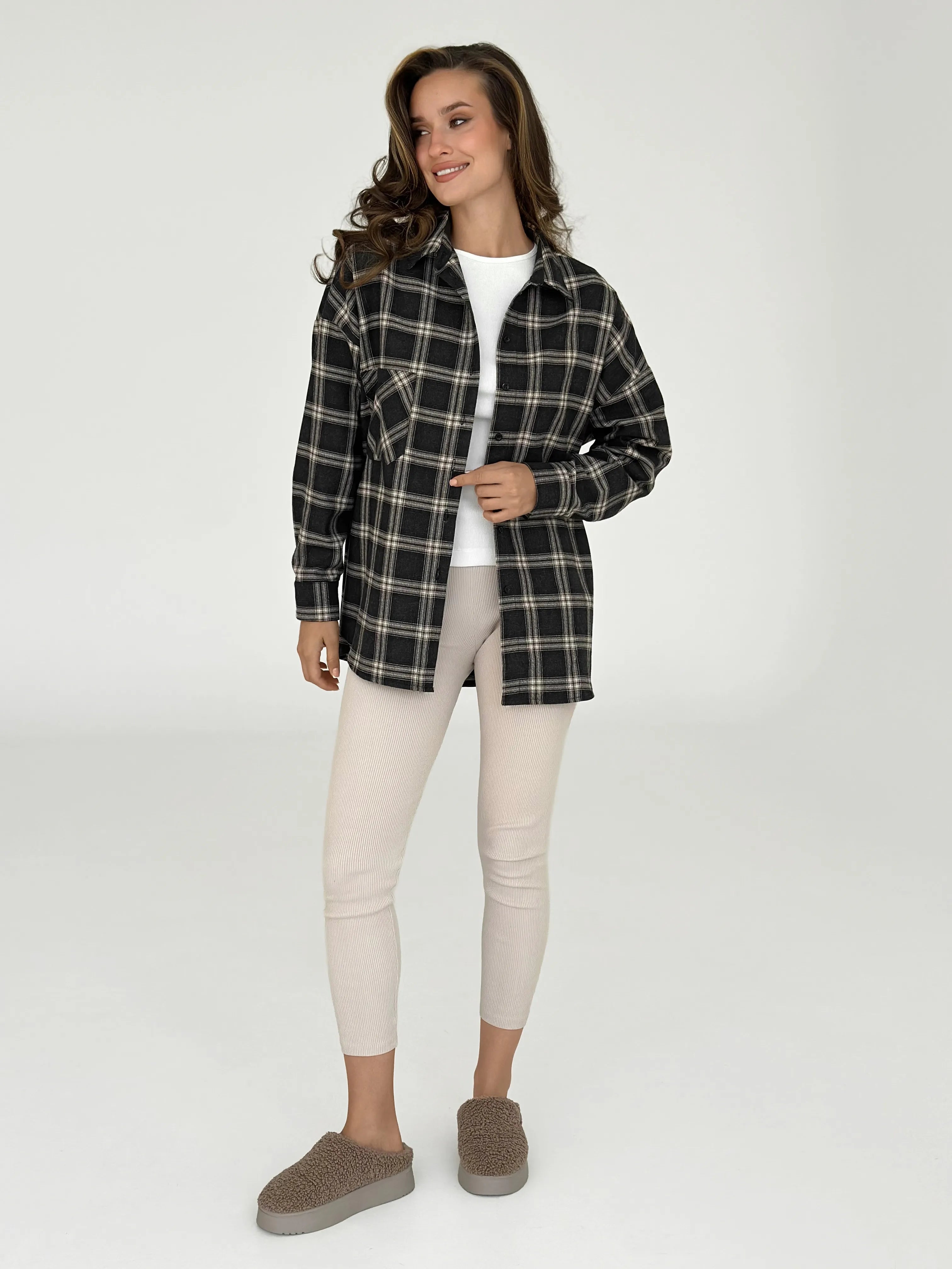 Flannel Shirt black "large beige check"