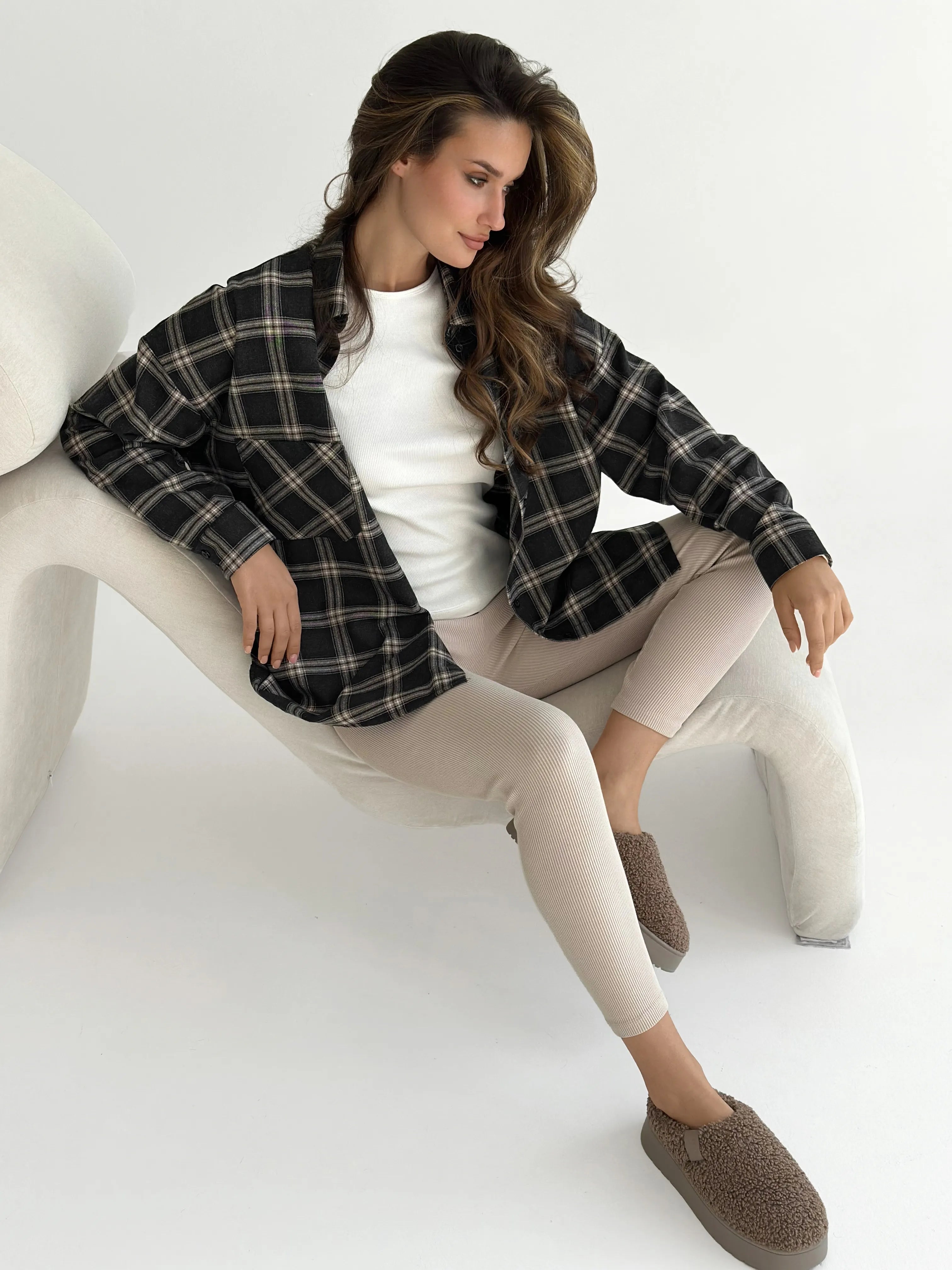 Flannel Shirt black "large beige check"