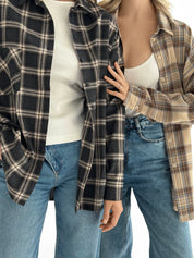Flannel Shirt black "large beige check"