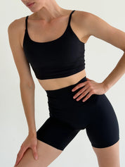 Yoga top with thin straps, black