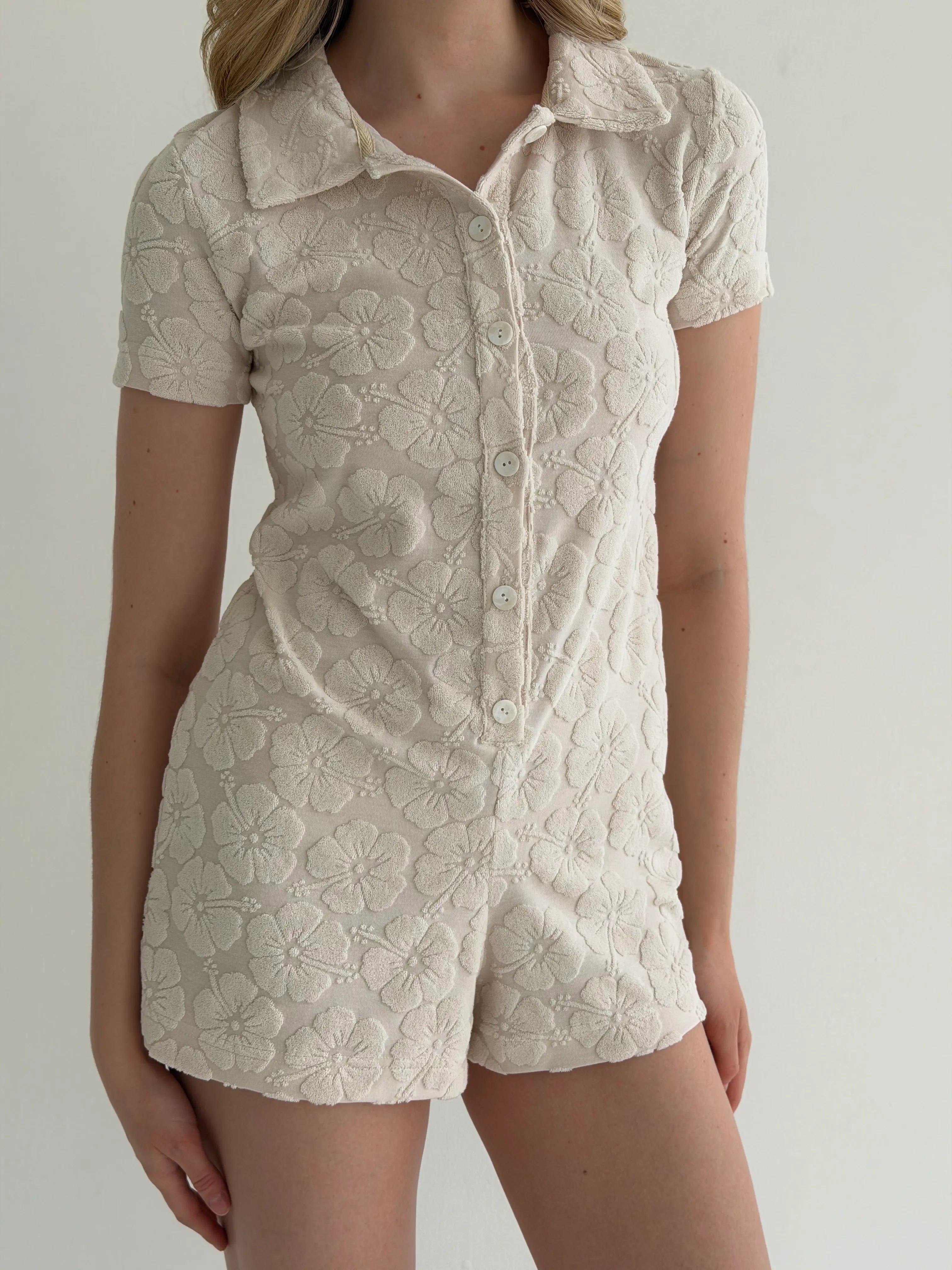 Terry jacquard jumpsuit, milky flower